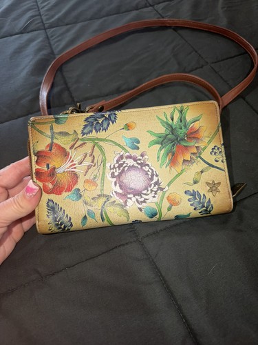 Hand painted leather crossbody - leather,